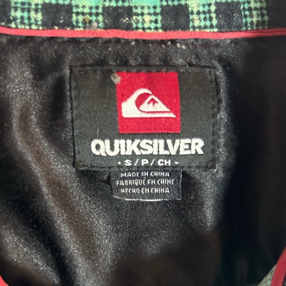 QUIKSILVER size S men’s button snap down shirt, long sleeve, teal color, pockets - Picture 5 of 6